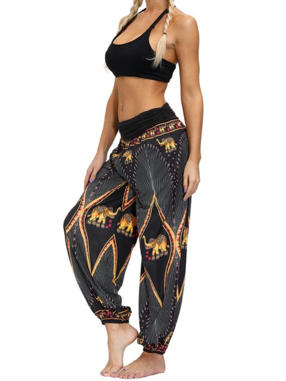 Harem Boho Gypsy Hippie Yoga Lounge Smoke Waist Elastic Ankle Pants Size Medium